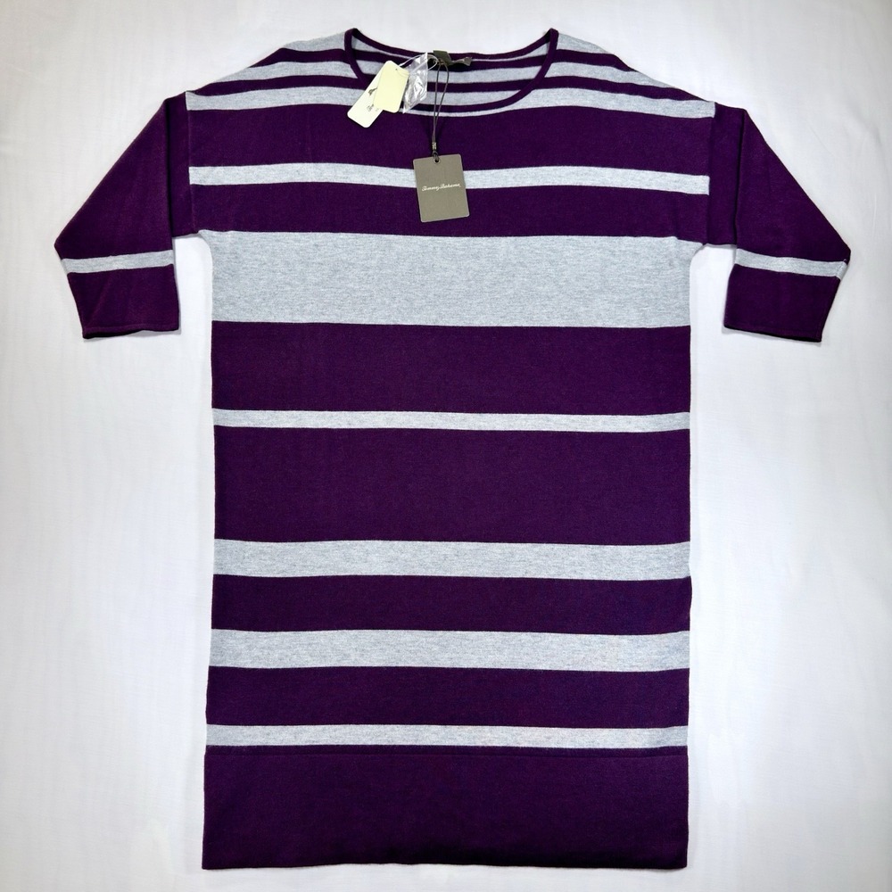 Tommy Bahama Hobart Purple Gray Heather Stripe Soft Stretch Sweater Dress NWT M